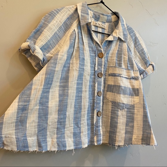 FREE PEOPLE Away At Sea Striped Linen Button Top - Picture 6 of 16